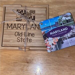 Drink coasters, bamboo Maryland 4 set. 4x4 with bamboo box container.
